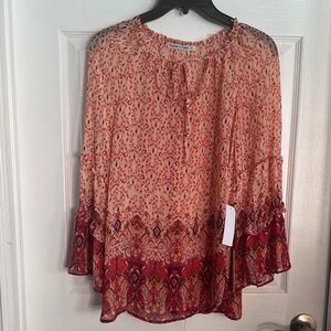 Chic Boho Red and Cream Blouse